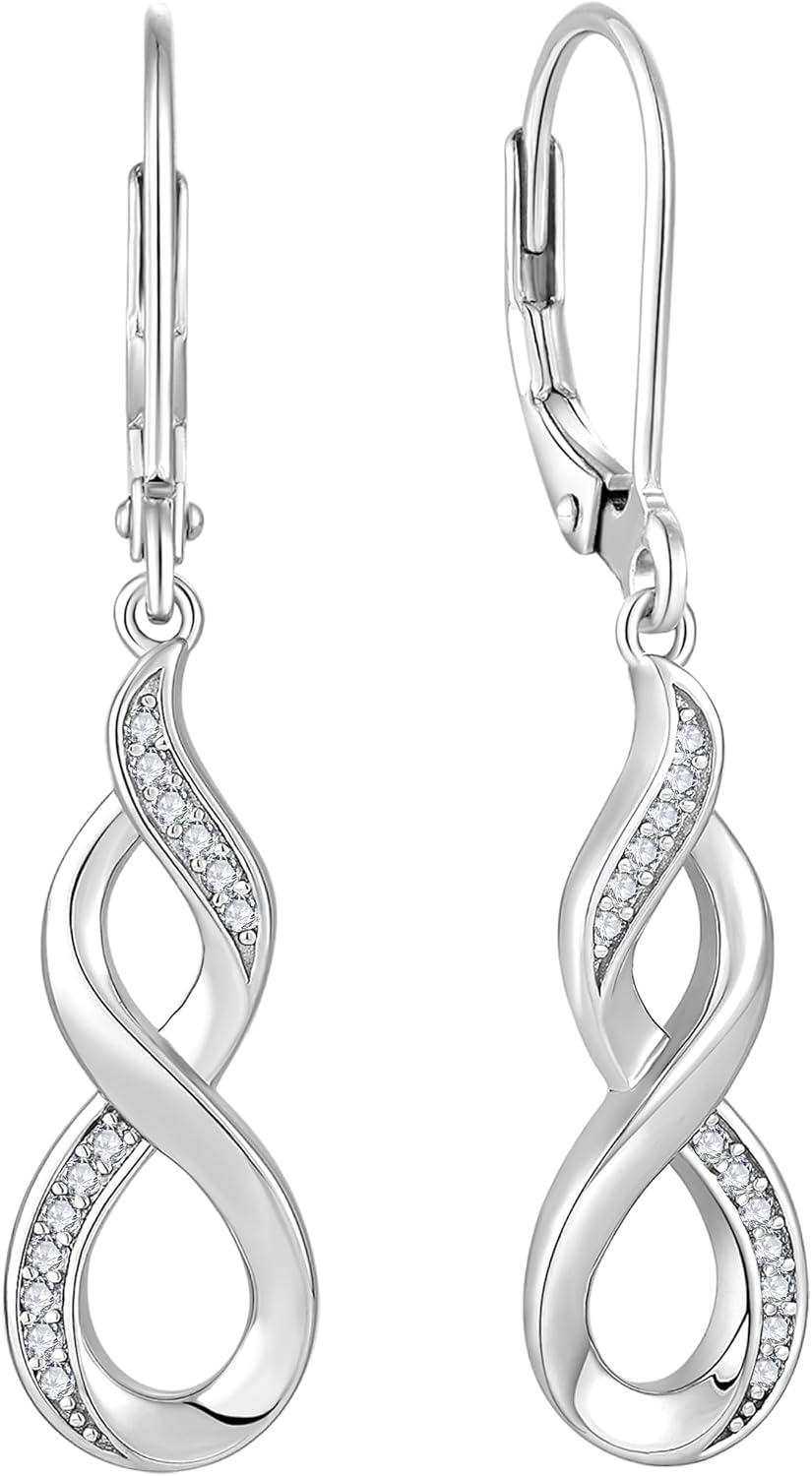 YL Infinity Dangle Drop Earrings 925 Sterling Silver Leverback Earrings Birthstone Jewelry for Women
