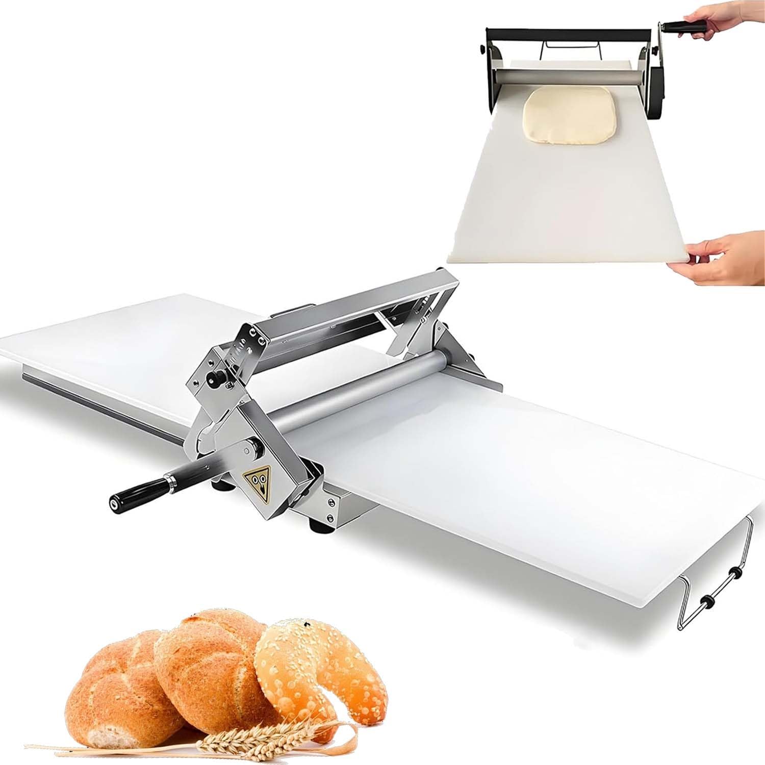 Składana ręczna maszyna do ciasta, wałkownica stal nierdzewna, regulacja grubości 0–25 mm, idealna do pizzy, croissantów, ciasta francuskiego, kompaktowa i przenośna(60x30cm)