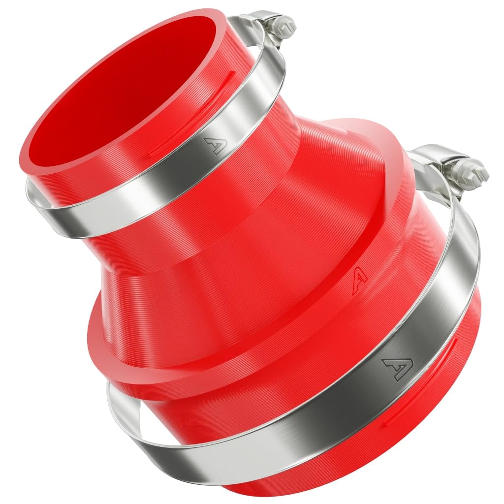 90mm > 60mm Straight Pipe Duct Reduction Connector Red Ducting Joiner + Hose Clips