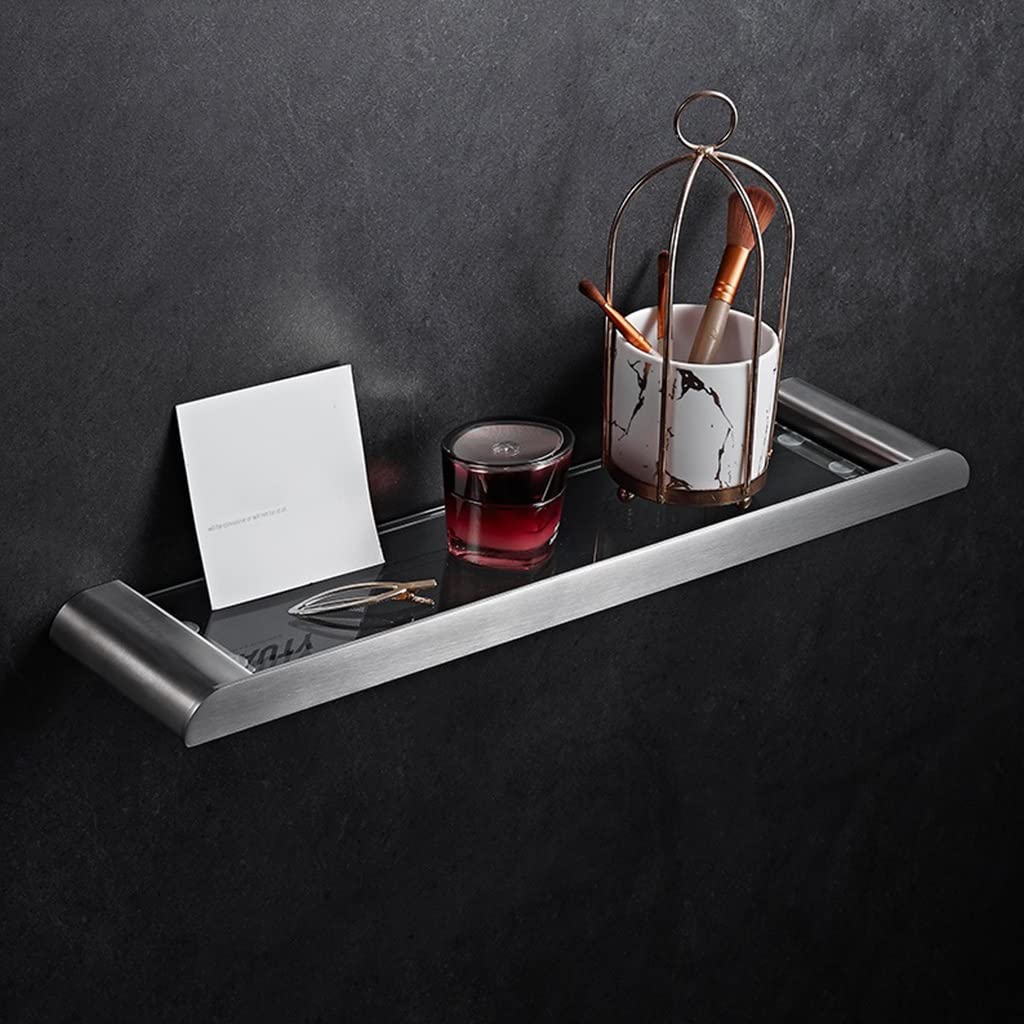 XYIANG Shower Caddy Bathroom Shelf Floating Shelves Brushed Mirror Front Single-Layer Glass Rack Shampoo Makeup Organizer Shelf Wall