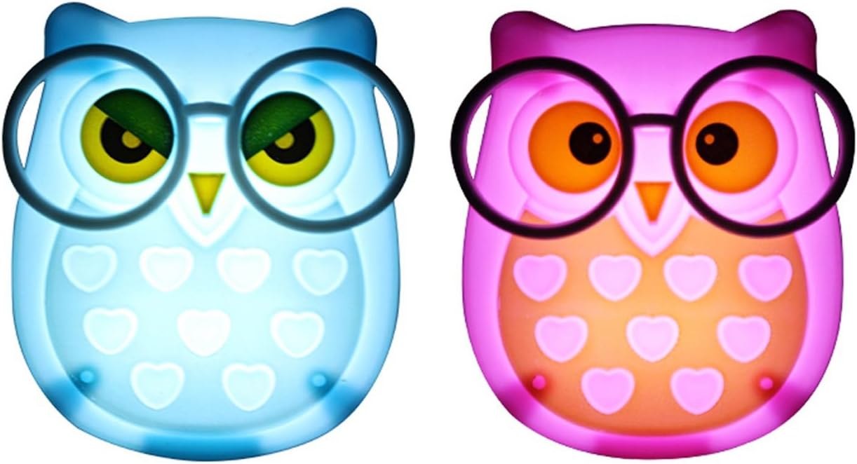 2 PCS Owl LED Plug in Night Light for Kids- Wall Lamp Take Good Care Children Sleep Light Sensor Auto Controlled Nightlights for Baby Nursing (Blue+Pink)