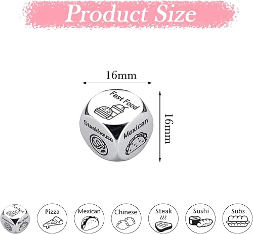 Miniatura 3 de LETAJOY Food Decision Dice,Valentines Day Gifts for Him Her Date Night Dice for Couples Dinner Choice Dice Metal for Boyfriend Girlfriend