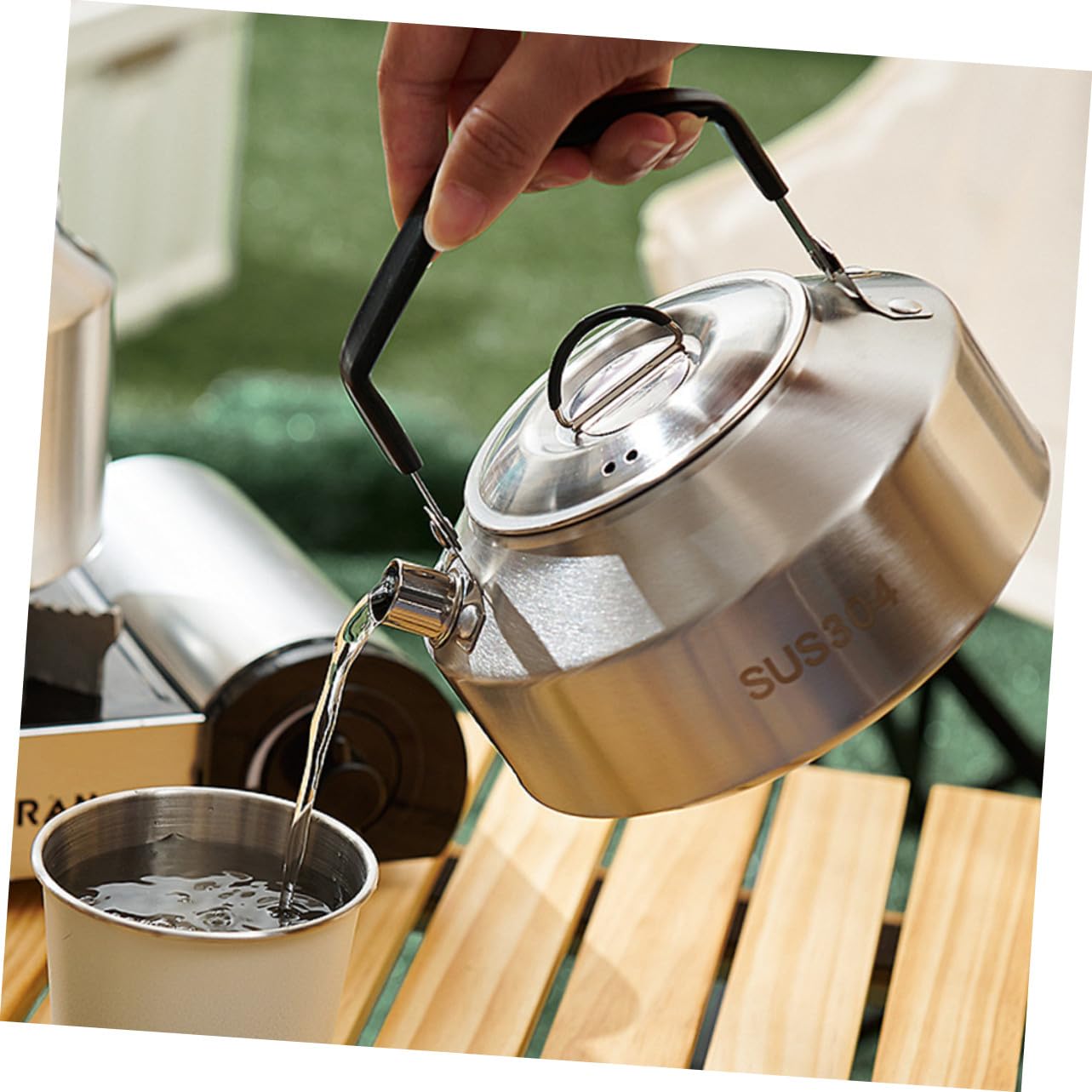 Hervidor de Agua Portátil para Camping Tetera de Acero Inoxidable 304 Mango Negro Resistente y Capacidad 1000 Ml para Actividades al Aire Libre Picnic y Senderismo