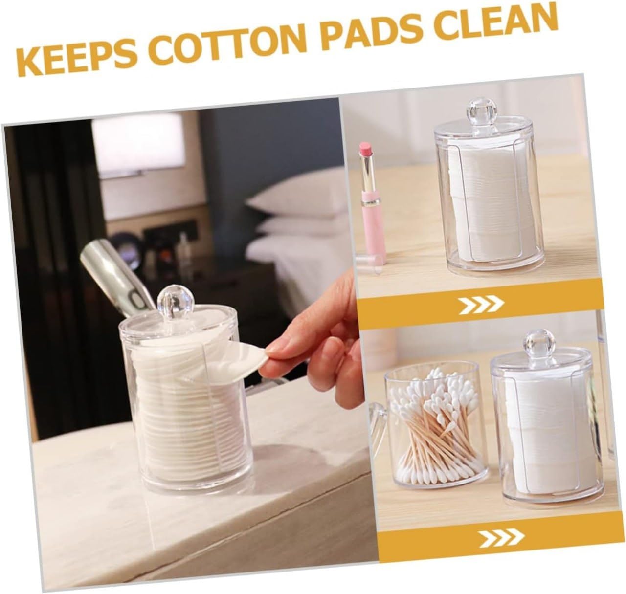 TERXA Makeup Removal Pad Storage Box | Round Transparent Cotton Swab Container With Lid | Bathroom Storage Organizer | Cosmetics/Makeup Storage Box | Cotton Buds Dispenser (Pack of 1) 3