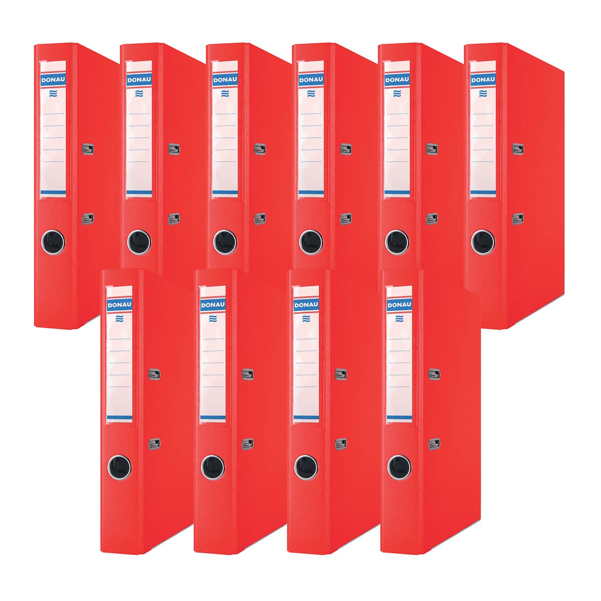 Donau Premium Folder Slim Pack of 10 / DIN A4 / 5 cm / 10 Pieces/Navy Blue/Plastic Cover PP/Carton Paper Slotted Folder Office Folder Ring Binder/Green Dots, Red