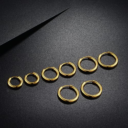 Image of 316L Surgical Stainless Steel Huggie Hoop Earrings 6mm 8mm 10mm 11mm 12mm 14mm Hypoallergenic Earrings Hoop Cartilage Helix Lobes Hinged Sleeper Earrings For Men Women