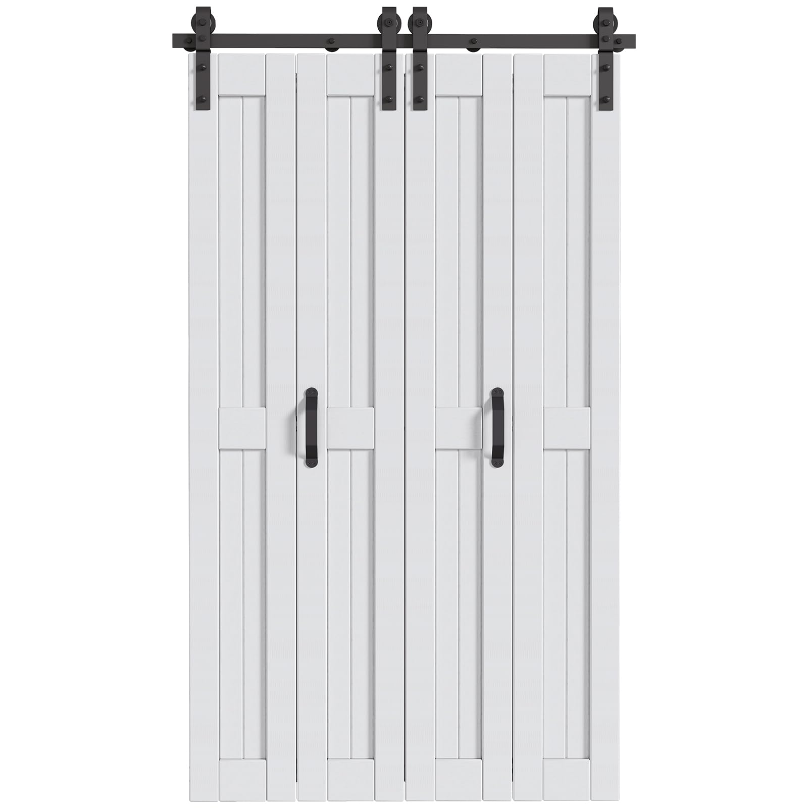Bifold Barn Door 48 x 84 in (Four 12 inch Doors)，Bi-fold Closet Door with Hardware Track kit Included, 4.3ft Rail for 4 Doors, MDF Wood Panel,PVC Surface, Save Space,DIY Assembly, White