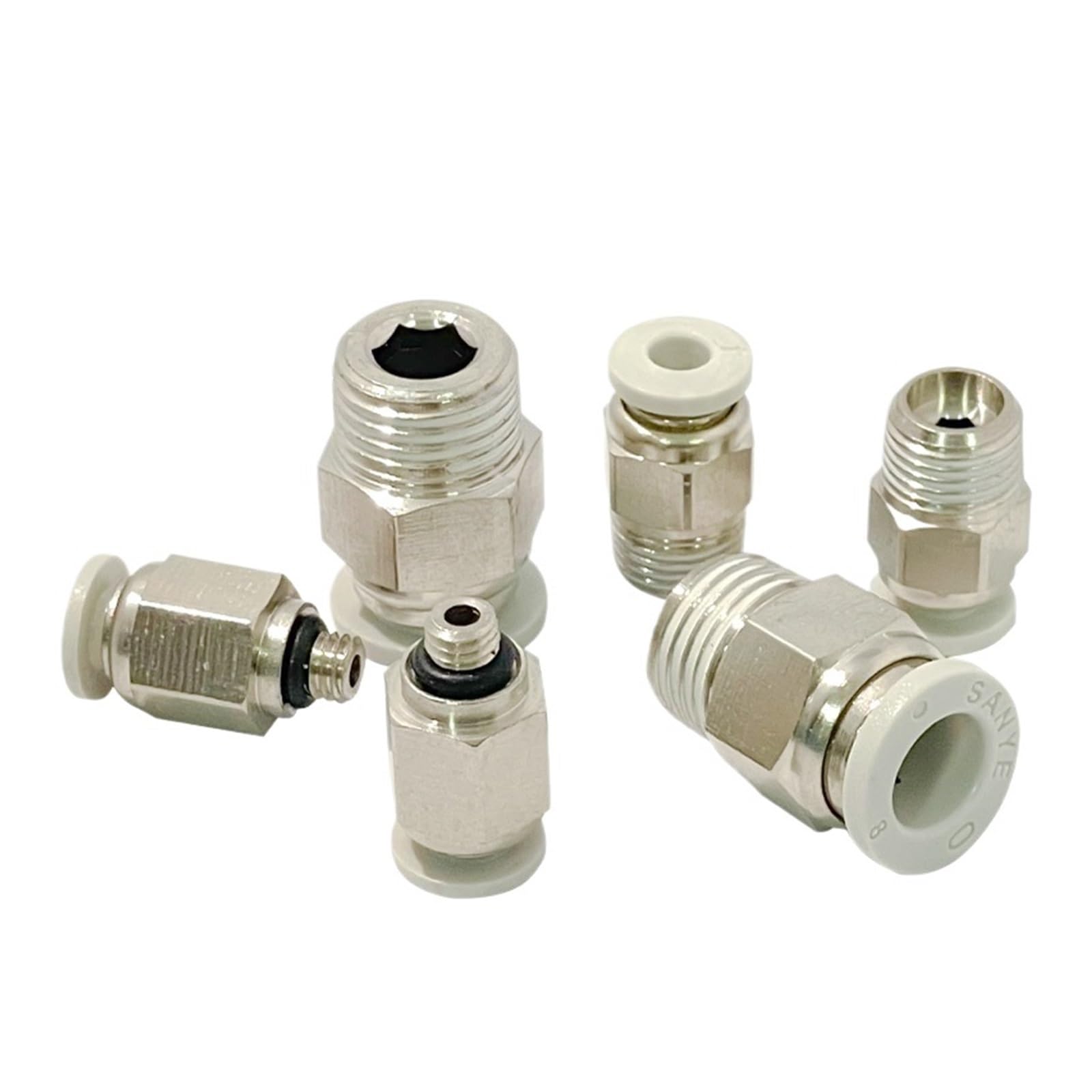100PCS White PC Pneumatic Fitting Quick Connectors BSPT1/8 1/4 3/8 1/2 Male Thread Air Pipe Push In Outer Diameter 4/6/8/10/12mm MQXFCZUX(PC8-04)