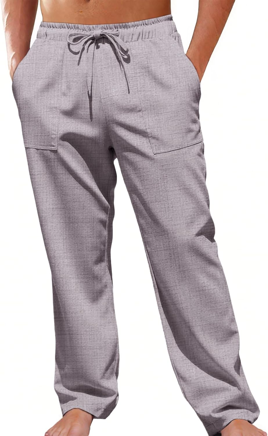 Runcati Mens Casual Pants Elastic Waist Drawstring Linen Lightweight Loose Fit Pants Summer Beach Yoga Trousers