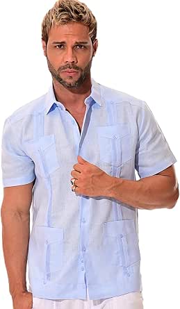 Bohio Men's Guayabera Shirt – Classic Cotton Blend Long Sleeve With 4 Pockets - View #4