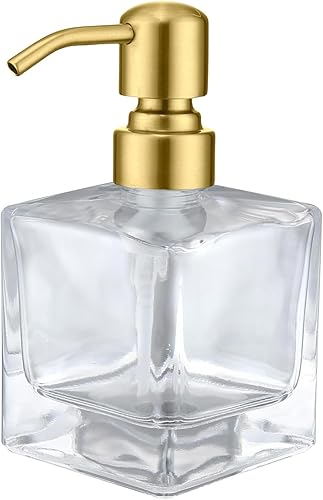 Miniatura 20 de Dispensador de jabón de vidrio ámbar claro con bomba negra, dispensador de jabón líquido de 11 onzas, botella cilíndrica con bomba de acero Botella