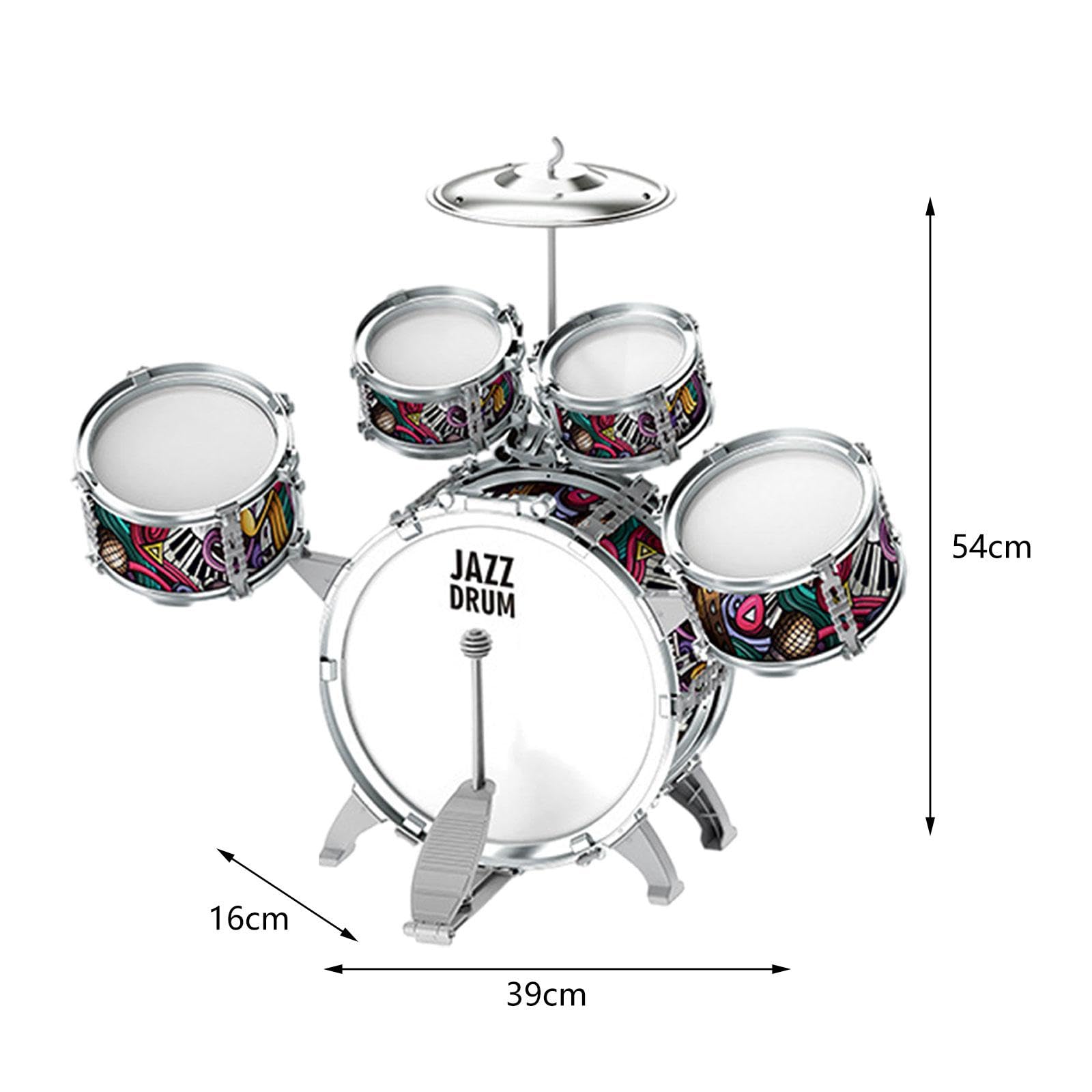 Colcolo 3 Stück Kinder Schlagzeug Set Jazz Trommeln Percussion Instrument Musikspielzeug mit Becken Und Hocker Aus PVC für Jungen Mädchen Musikunterricht Part, 5 in 1