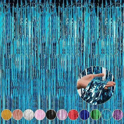 Image of Crosize 4 Pack 3.3 x 9.9 ft Foil Fringe Curtains Party Decorations, Blue Tinsel Curtain Backdrop for Parties, Door Streamers, Glitter Streamer Fringe Backdrop for Birthday Decoration (Blue)