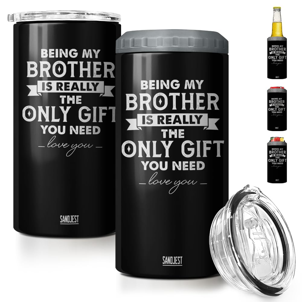 SANDJEST 4-in-1 Design Brother Tumbler &amp; Can Cooler Gift - Being Brother is the Only Gift You Need Cans Coozie - Black Can Holder Christmas Birthday Gifts for Brothers from Sisters, Bros