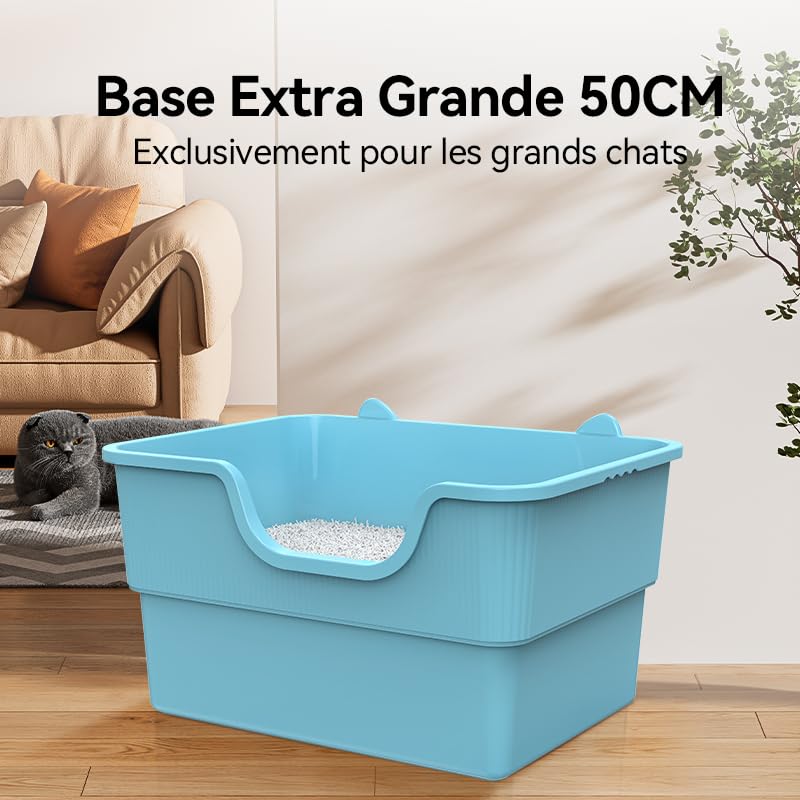 PuaLuce Vassoio Lettiera Gatto Grande Scomponibile - Design a Soglia Bassa & Vasca Profonda Antispruzzo, Ideale per Gatti Adulti/Multigatto, Materiale Antiaderente e Antiodore - Blu