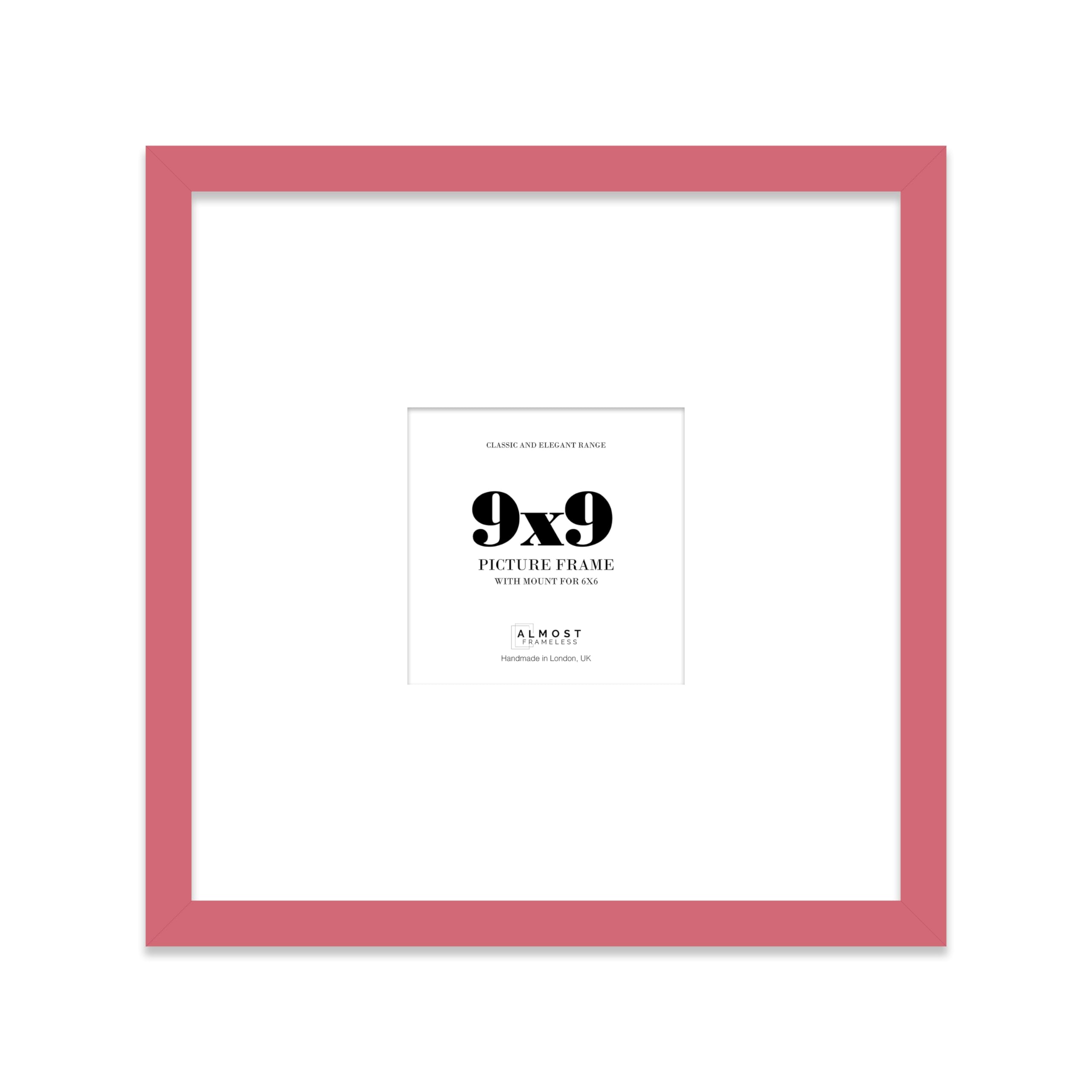 Almost Frameless 9x9 Square Picture Frame, Display Pictures 6x6 With Mat or 9x9 Without Mat, Wall Hanging & Free Standing Photo Frame, Pink, 1 Pack