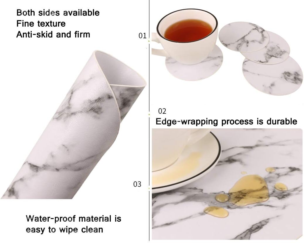 Rеvіеw Jovono Marble Round Placemats and Coasters, Faux Leather Waterproof Table Mats, Easy to Wipe Off for Kitchen Dining Round Table