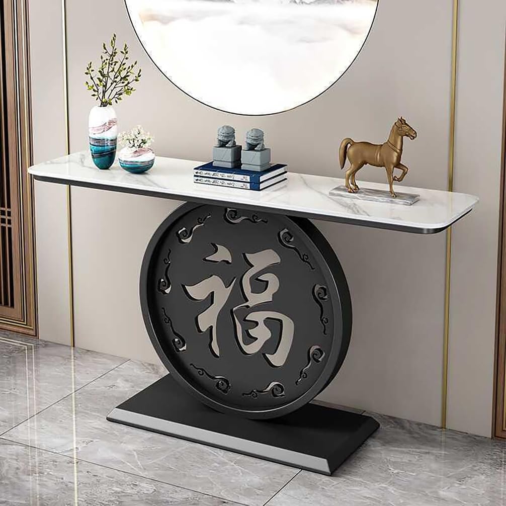 WYRNOBRX Coffee Tables for Living Room with Marble-Look Countertop Console Table for Entryway Entry Way Table Home Decor Metal Frame for Living Room, Kitchen, And Hallway,Black/A,L160*H80*W30
