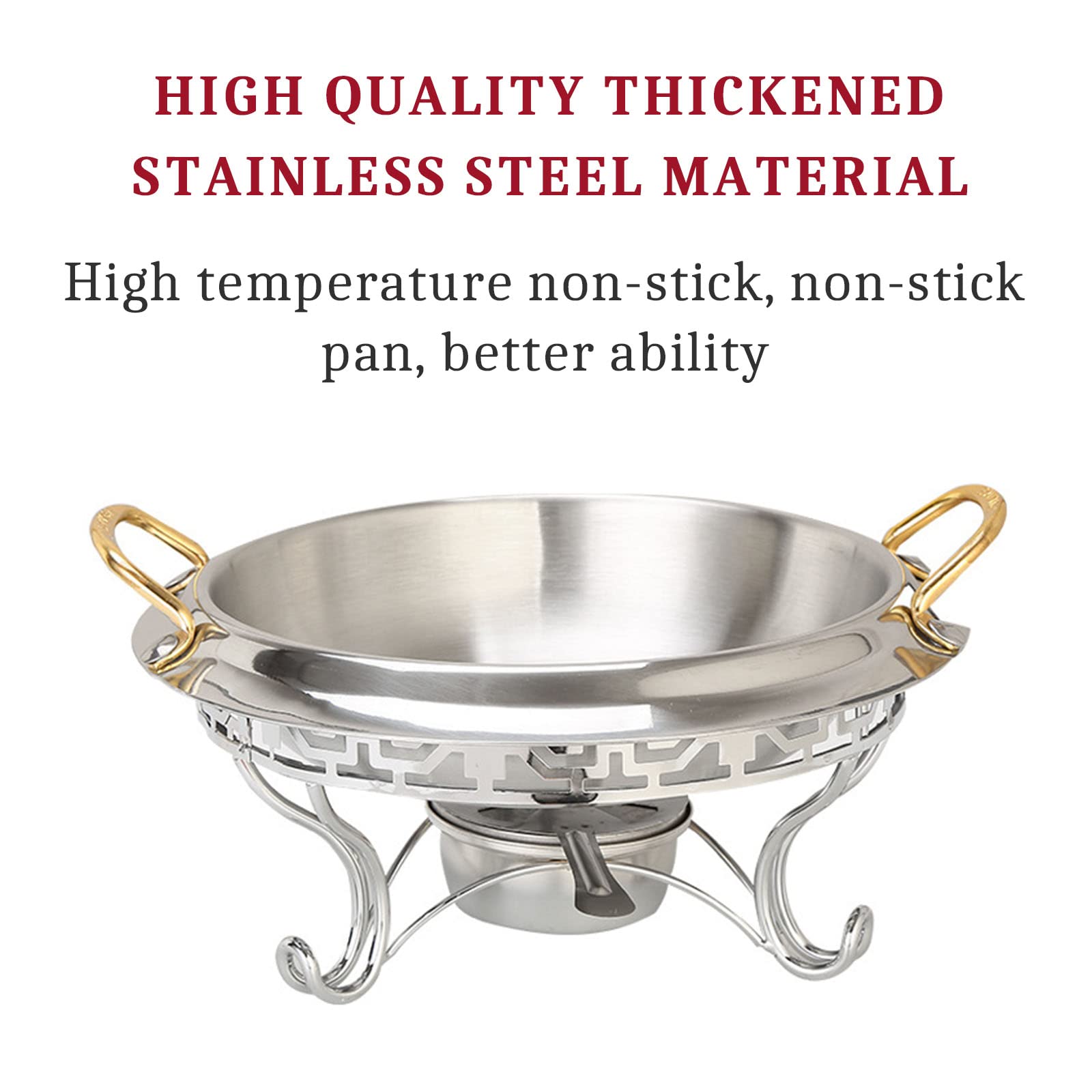 Chafing Dish Rotondo Placcato Oro, 2/4/6 Confezioni in Acciaio Inox Chafer Catering Buffet Warming Container Set con Porta-combustibile, per ristoranti, Feste, Matrimoni, 4 Confezioni