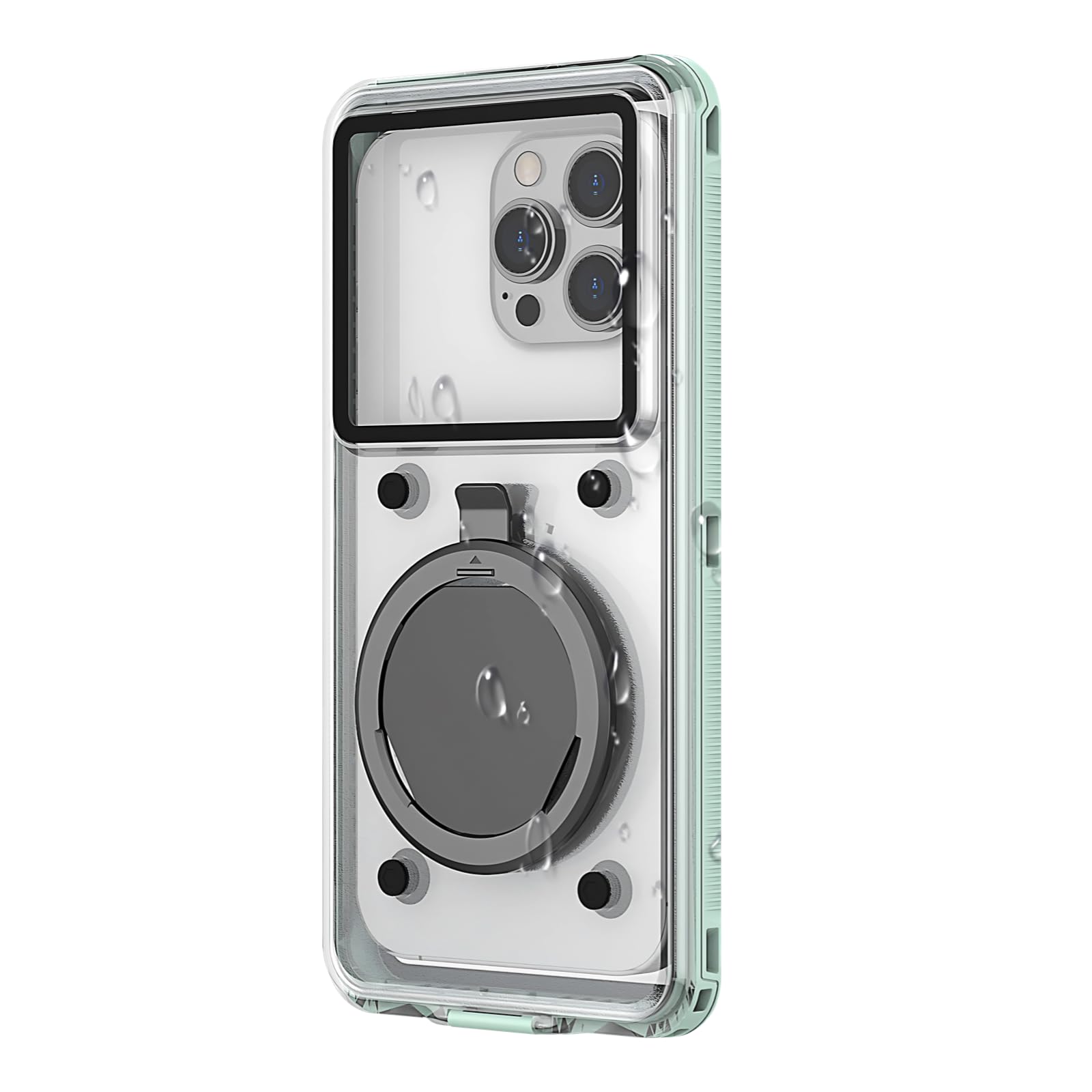 Unterwasser-Schnorchel-Tauch-Handyhülle, IP68 wasserdichtes Case bis 6,9 Zoll, für iPhone 16, Samsung und Huawei Serien, grün, universell, für Unterwasseraufnahmen, bis 15 m, klare Rückseite