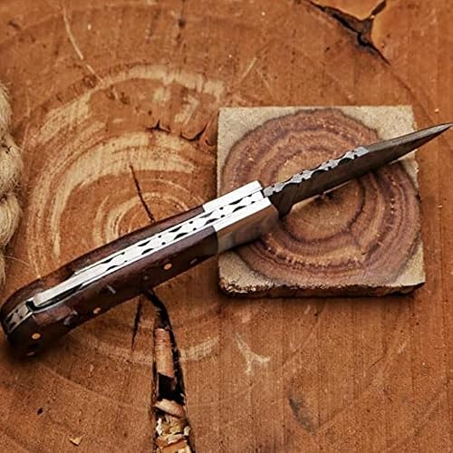 Miniatura 4 de Navaja de bolsillo hecha a mano de 6.5 pulgadas con bloqueo trasero plegable pequeño para exteriores, camping, senderismo, hecho de auténtico acero