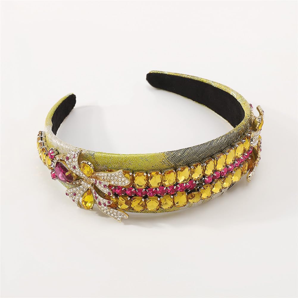 Youllyuu Fascia per capelli con fiocco laterale con strass barocco squisito cristallo multicolore ricamo geometrico fascia per capelli accessori per capelli nero