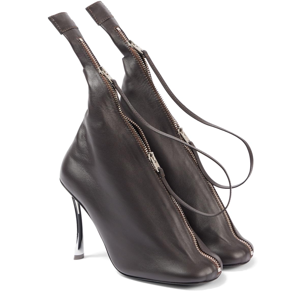 Womens Punk Leather Ankle Boots Zipper Stiletto High Heel Booties Square Toe Fashion Short Riding Boots