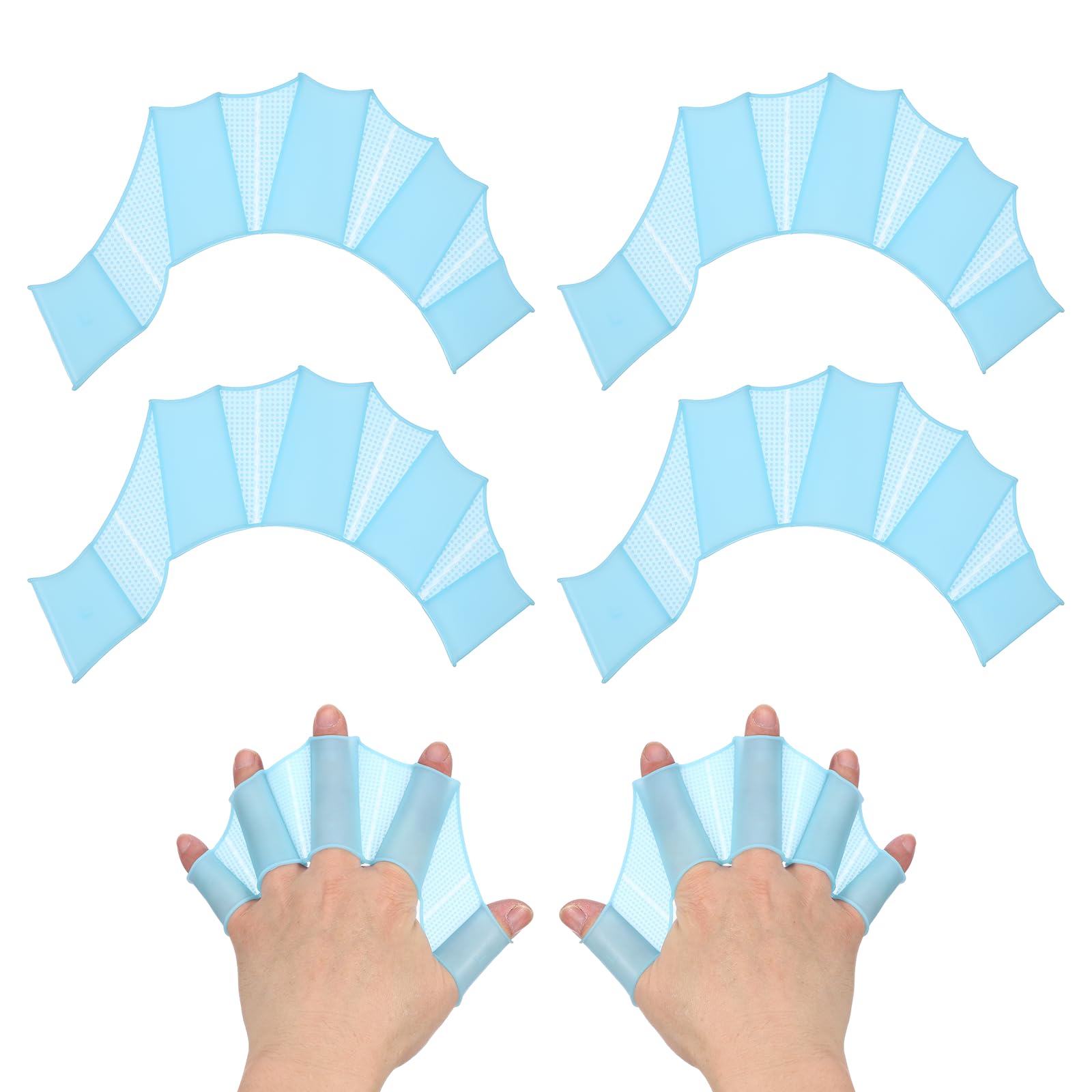 YELARXI Silicone Swimming Gloves, Webbed Gloves for Swimming Half-Finger Frog Type Water Resistance Gear Swim Fins Fit For (Aquatic Training/Surfing/Snorkeling), 11 x 6" & 2 Pair & Blue