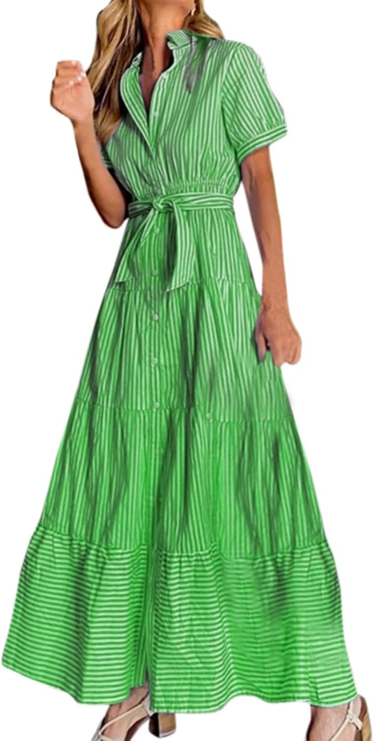 Floral Dresses for Women Women Dress Stripe Print Turn Down