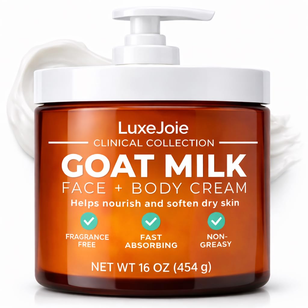 LuxeJoie Goat Milk Face Cream Fragrance Free Moisturizer for Dry & Sensitive Skin Fast Absorbing Non Greasy Hydration Gentle Goat Milk Face & Body Lotion with Shea Butter 16 oz
