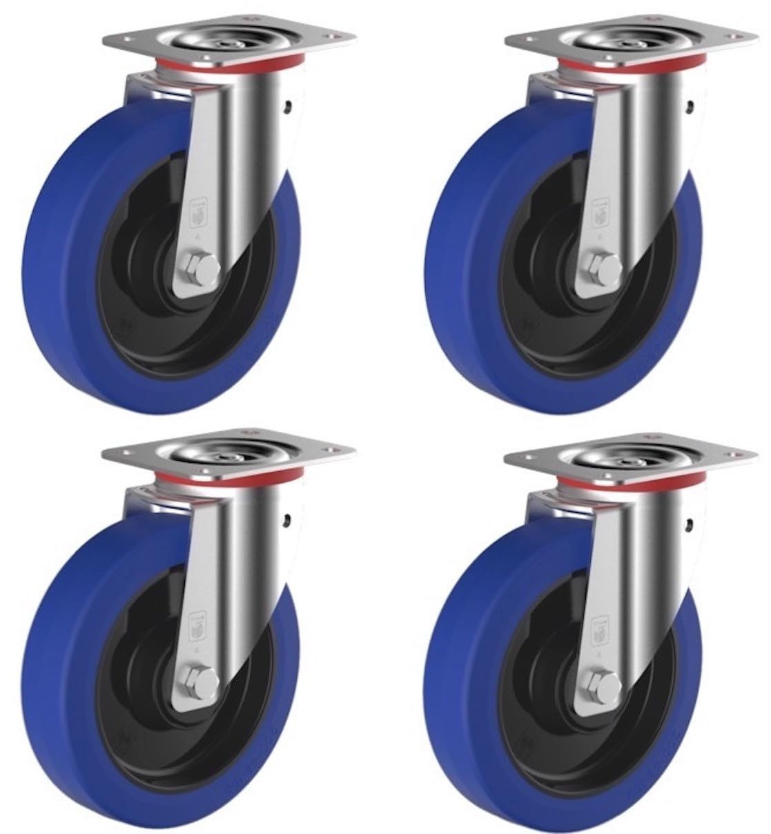 Lot de 4 roulettes pivotantes caoutchouc EASYROLL® BLEU 125 mm charge - 600 Kg