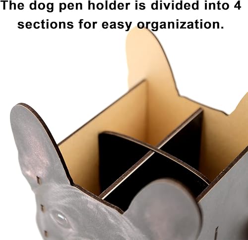 Miniatura 3 de Yuseful Portalápices para perros, organizador de madera para escritorio con 4 compartimentos, organizador de escritorio único para suministros de