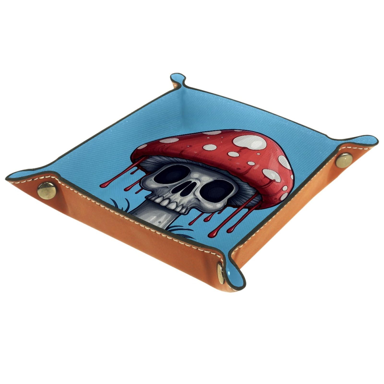 VAPOKF Skeletons Mushroom Dice Tray, Folding Microfiber Leather Dice Holder for Dungeons and Dragons RPG Dice Gaming D&D and Other Table Games