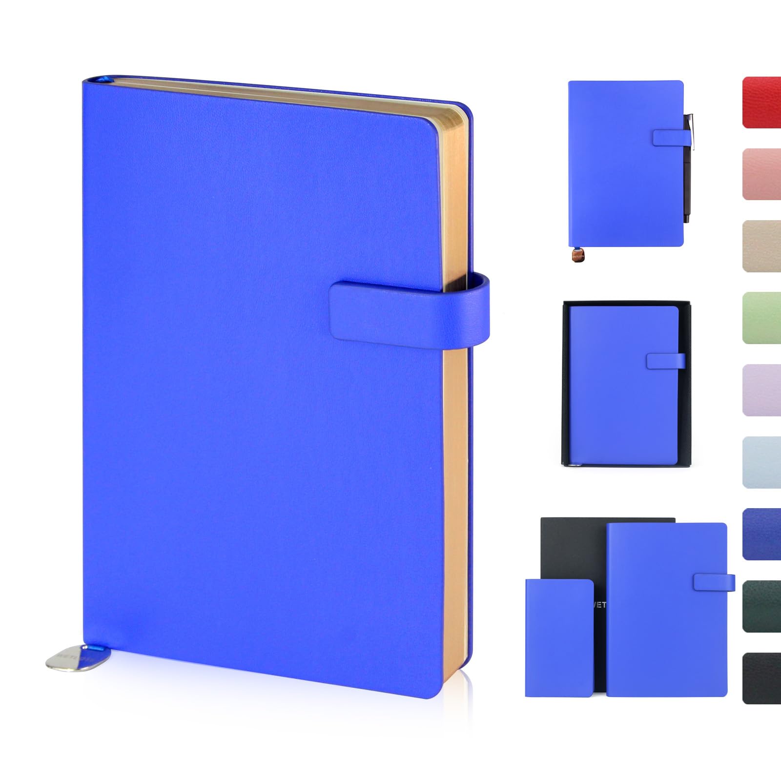 WETLOTE A5 Notebook, Softcover Journal, 212 Pages, Lined Paper with Closure, Ribbon Bookmark & Inner Pocket, for School, Office & Travel, 14 x 21 cm Dark Blue