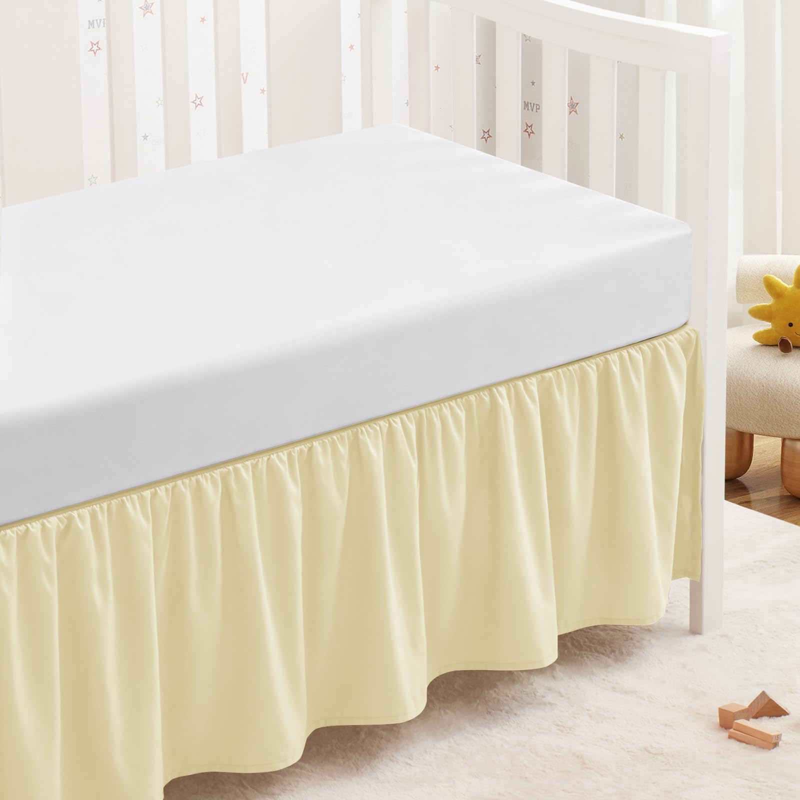 SiinvdaBZX Ivory Crib Skirt Dust Ruffle, Microfiber Crib Bed Skirt