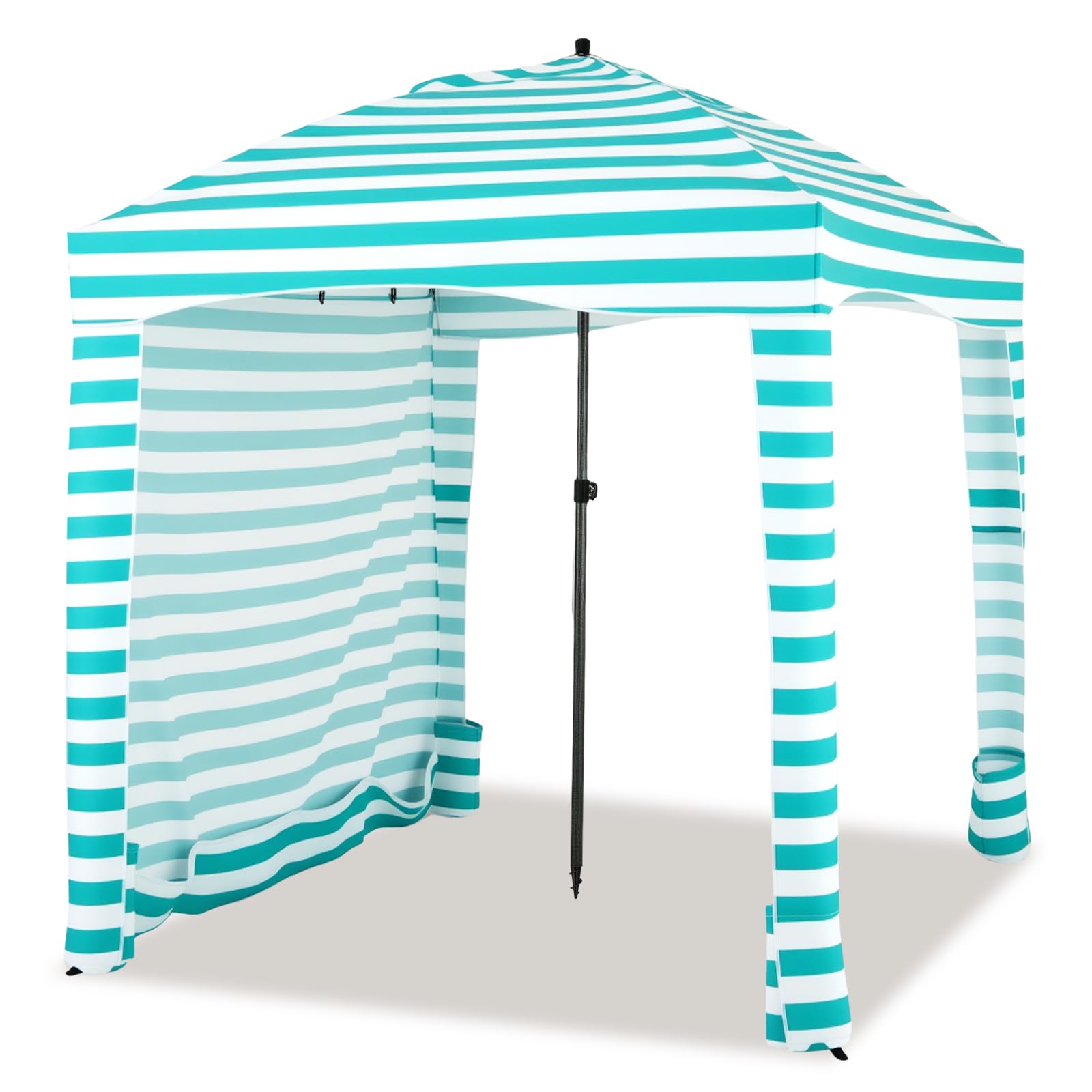 GOPLUS Tienda de Playa, 183x183x240cm Sombrilla de Playa Ajustable en Altura con Pared Lateral Desmontable, 8 Sacos de Arena y Bolsa de Transporte, Protección Solar para Camping Picnic Pesca (Verde)