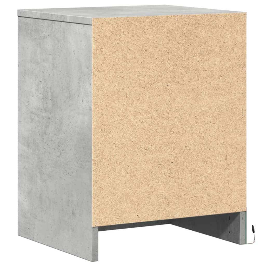 Homgoday Mesillas de noche con luces LED, 2 unidades, mesitas de noche, mesita de noche, mesa auxiliar, mesa auxiliar para cama, dormitorio, salón, gris hormigón, madera, 38 x 34 x 50 cm