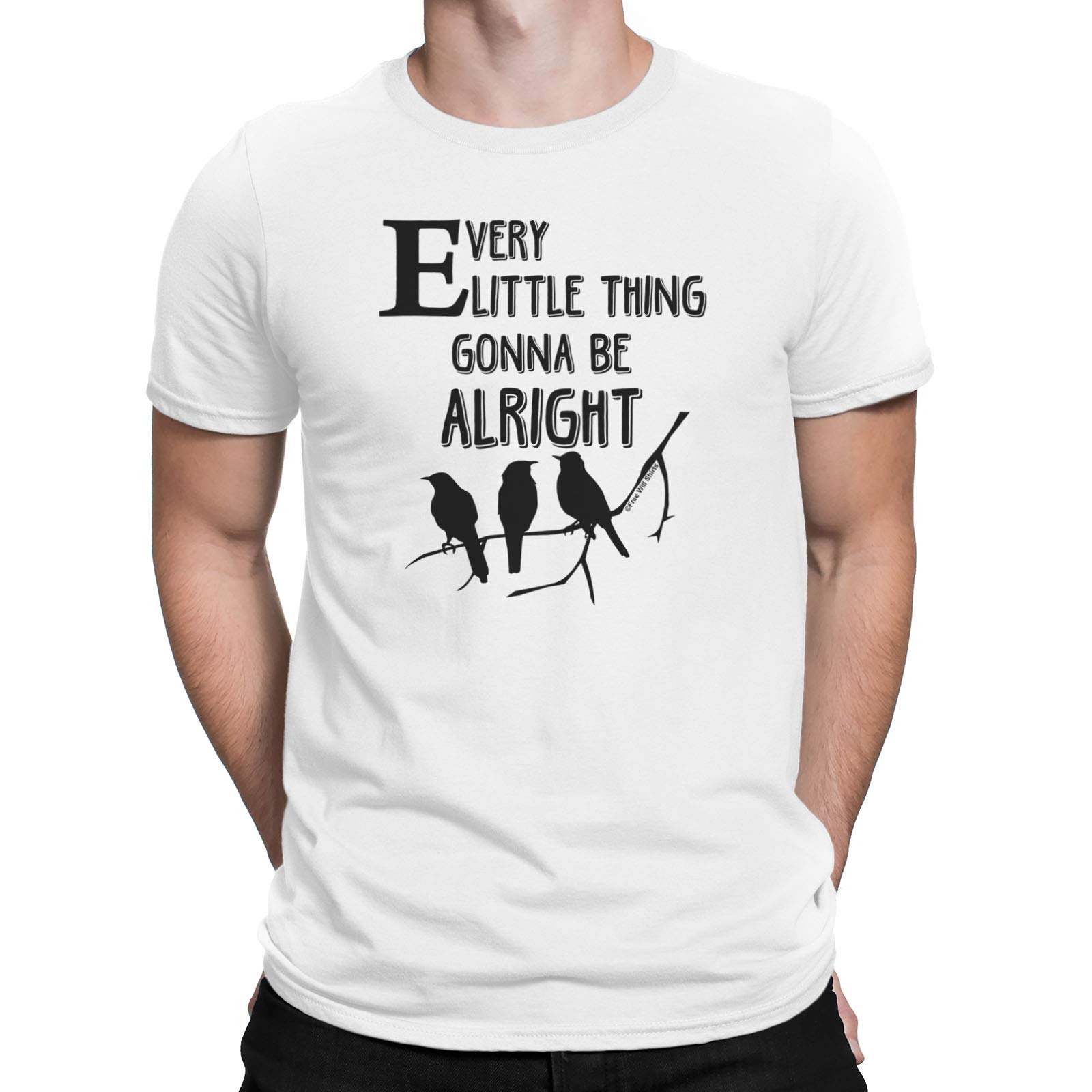 Free Will Shirts Men's White Every Little Thing Gonna Be Alright - Reggae Music Organic Cotton T-Shirt