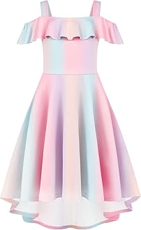 Arshiner Girls Summer Dress Off Shoulder Flutter Sleeve Midi Swing Cassual Formal Dresses with Pocket