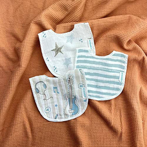 Image of abracadabra Muslin Bibs with Adjustable Snap Button Closure, Super Absorbent, Soft, Comfortable & Lightweight, Set of 3 - Rockstar