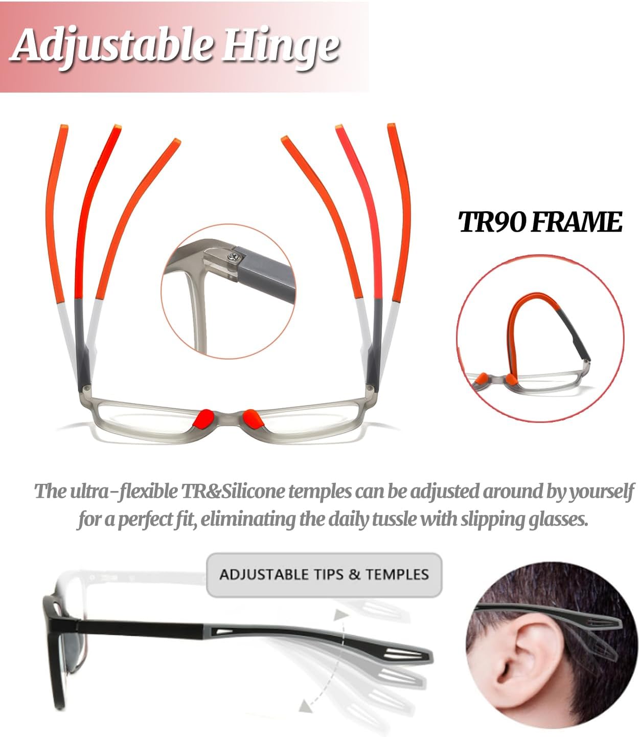 Hubeye Photochromic Reading Glasses for Men and Women TR90 Sport Reader Anti Glare UV Ray Filter (Matte black+Matte Red+Transparent,+1.5 - Image 5