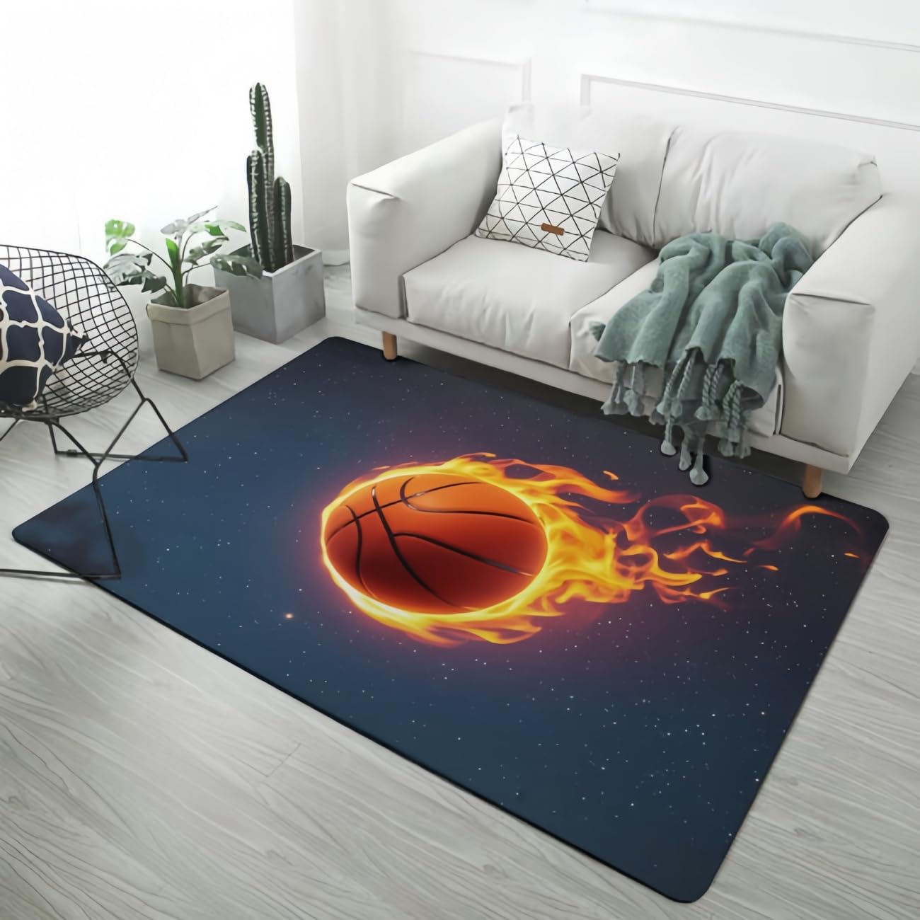 Gamer Tappeti Gaming Sport Calcio Pallacanestro Fiamme Cielo Stellato 3D, Flanella e Antiscivolo, Tappeto Camera da Letto Ragazzi Adolescenti Ragazze, Soggiorno Sala Giochi, 160x230 cm, Color 2