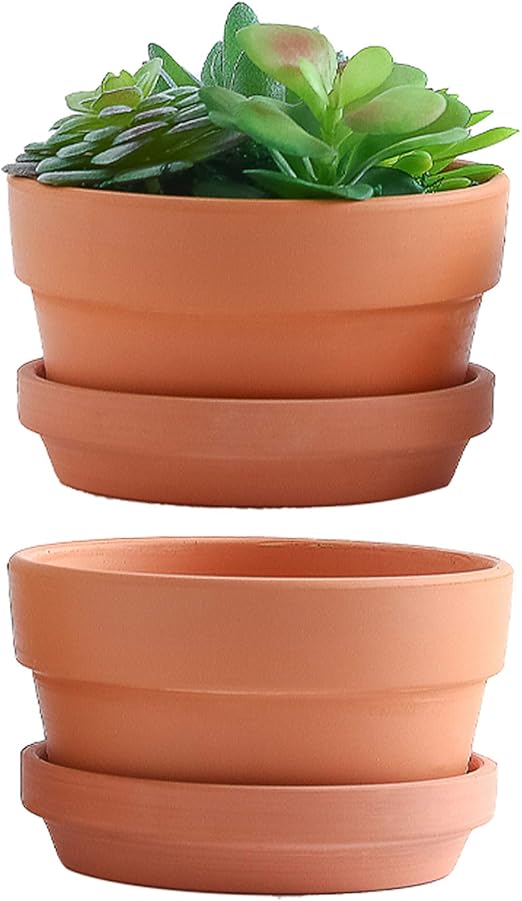 Yishang 7 Inch Terracotta Shallow Planters with Saucer/Tray,Ceramic