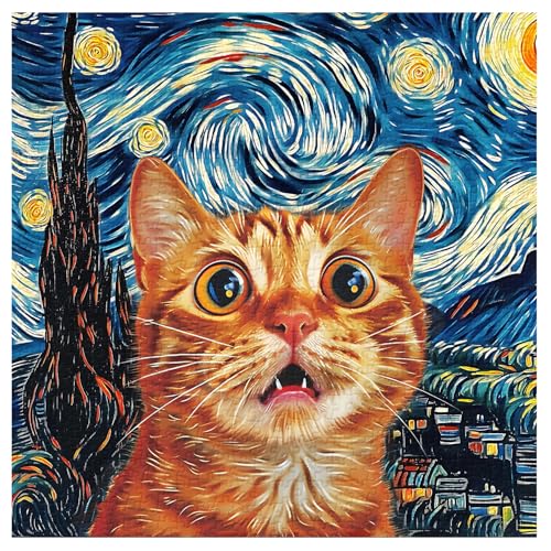 Cat Puzzles for Adults 1000 Pieces, Starry Night Aesthetic Jigsaw Puzzles, Funny Kitten Animal Landscape Scenic Puzzle as Home Decor miniatura 2