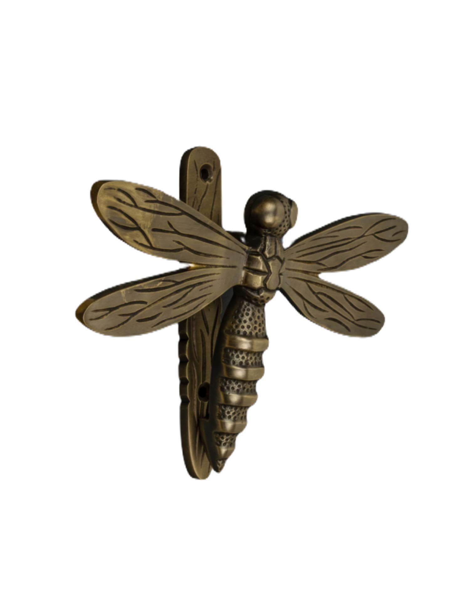 Brass Bee Bronze Dragonfly Door Knocker For Front Door | Polished Solid Brass Knockers With Strike Plate | Upvc | Dragonfly Front Door Furniture With A Unique Design