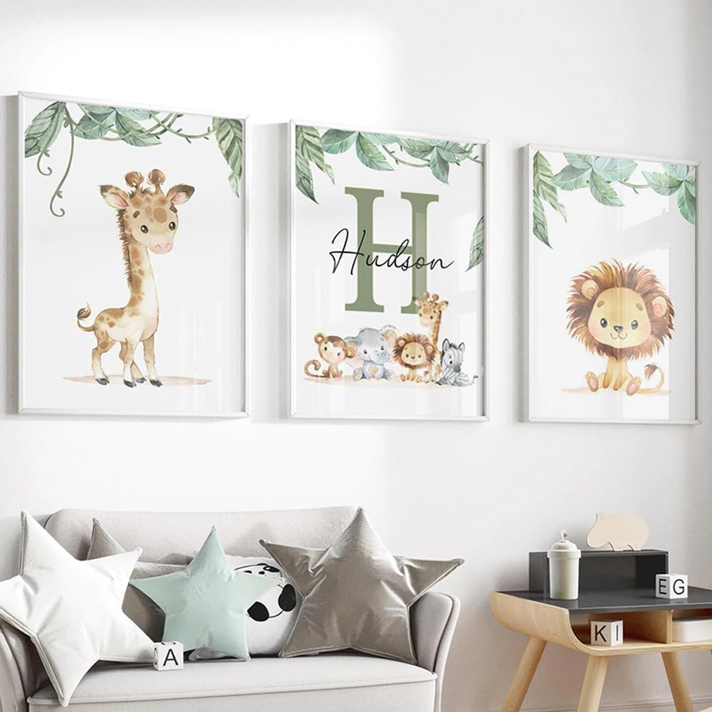 3 Laminas Personalizadas Bebe 30X40CM Cuadro Animales Infantil Poster Habitacion Niño Lienzo Infantiles Para Habitacion Laminas Animales Salvajes Cuadros Decorativos Niños sin Marco