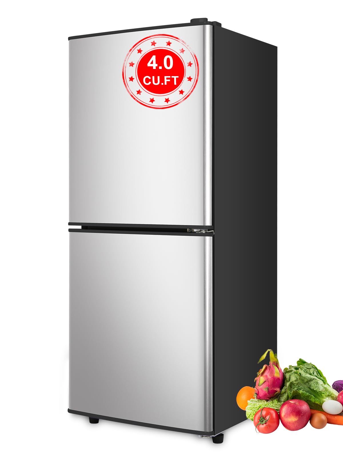 KRIB BLING Refrigerator with Freezer 4.0 Cu.Ft with 7 Level Adjustable Thermostat Control 2 Door Energy Saving Bottom Freezer Compact Refrigerator Silver | Fridge.com