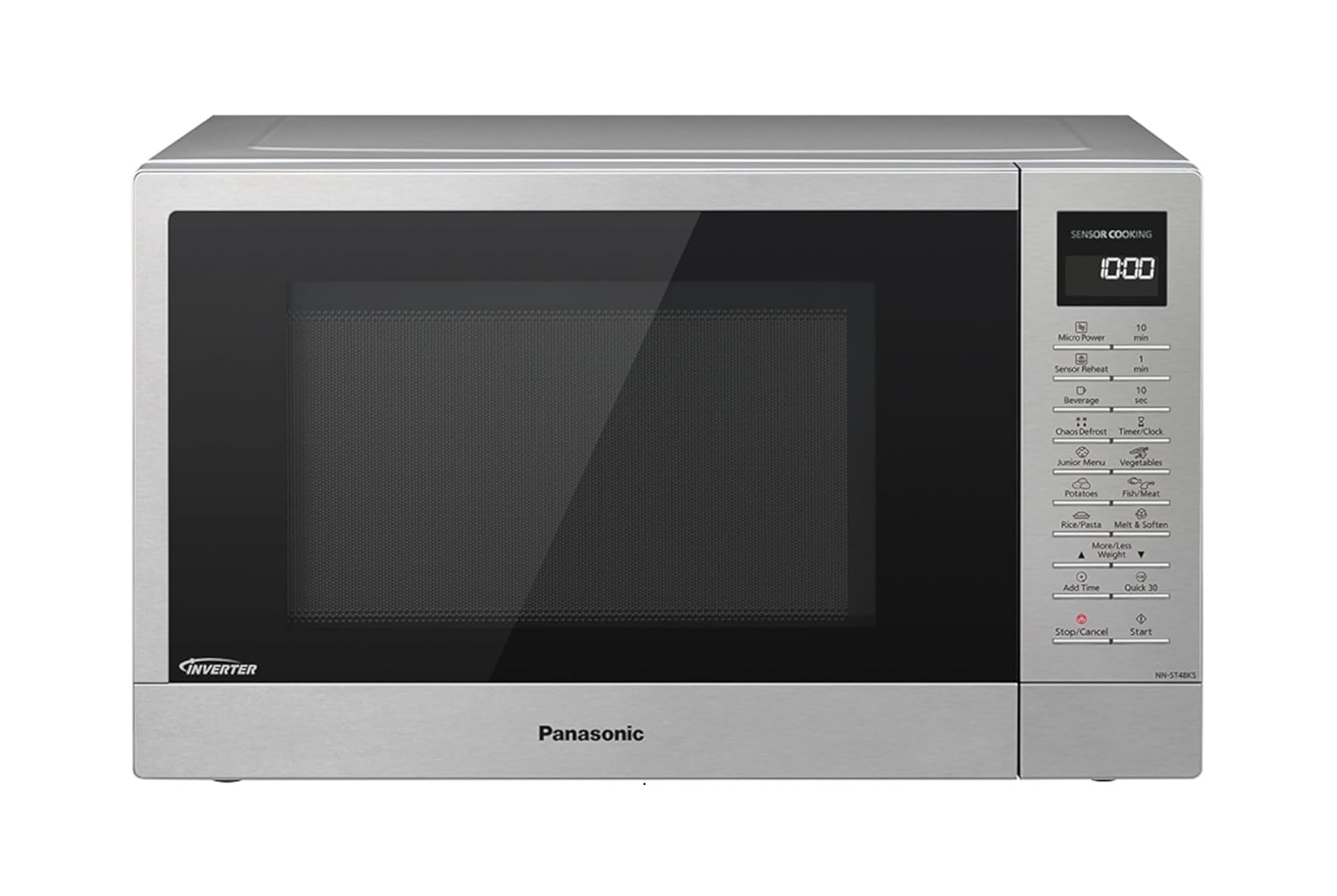 Panasonic NN-ST48KSBPQ Inverter Microwave Oven with Glass Turntable, 32L, 1000W, 25 Auto Programmes, Auto Defrost, 7 Power Levels, Timer, Digital LED Display, Stainless Steel Exterior