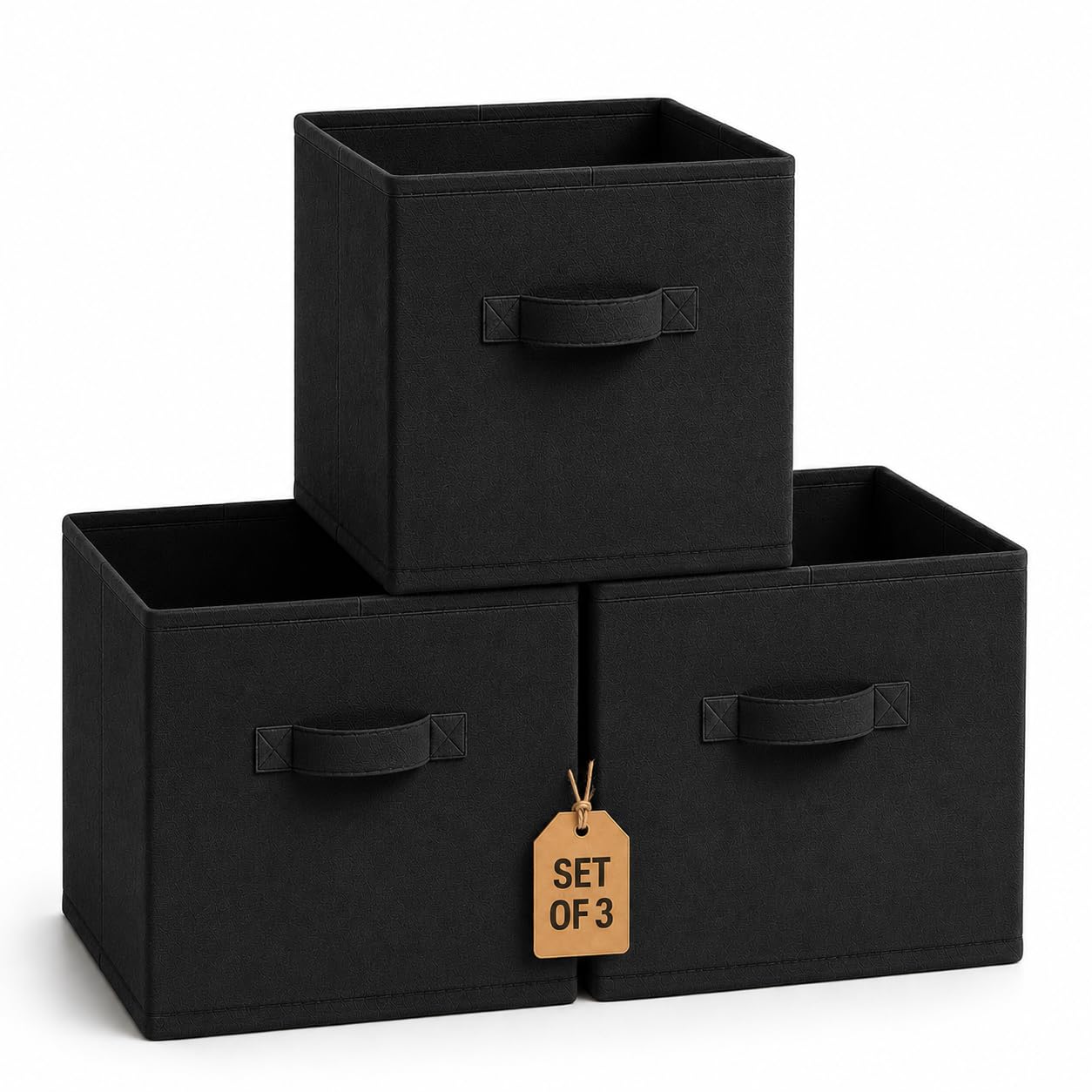 3 x Storage Cube Boxes, Foldable Fabric Storage Boxes with Handles Cube Storage Organiser Baskets for Kallax Shelving Units Toy Clothes Book Storage Bedroom Living Room Office (Black, 25x25x25cm)
