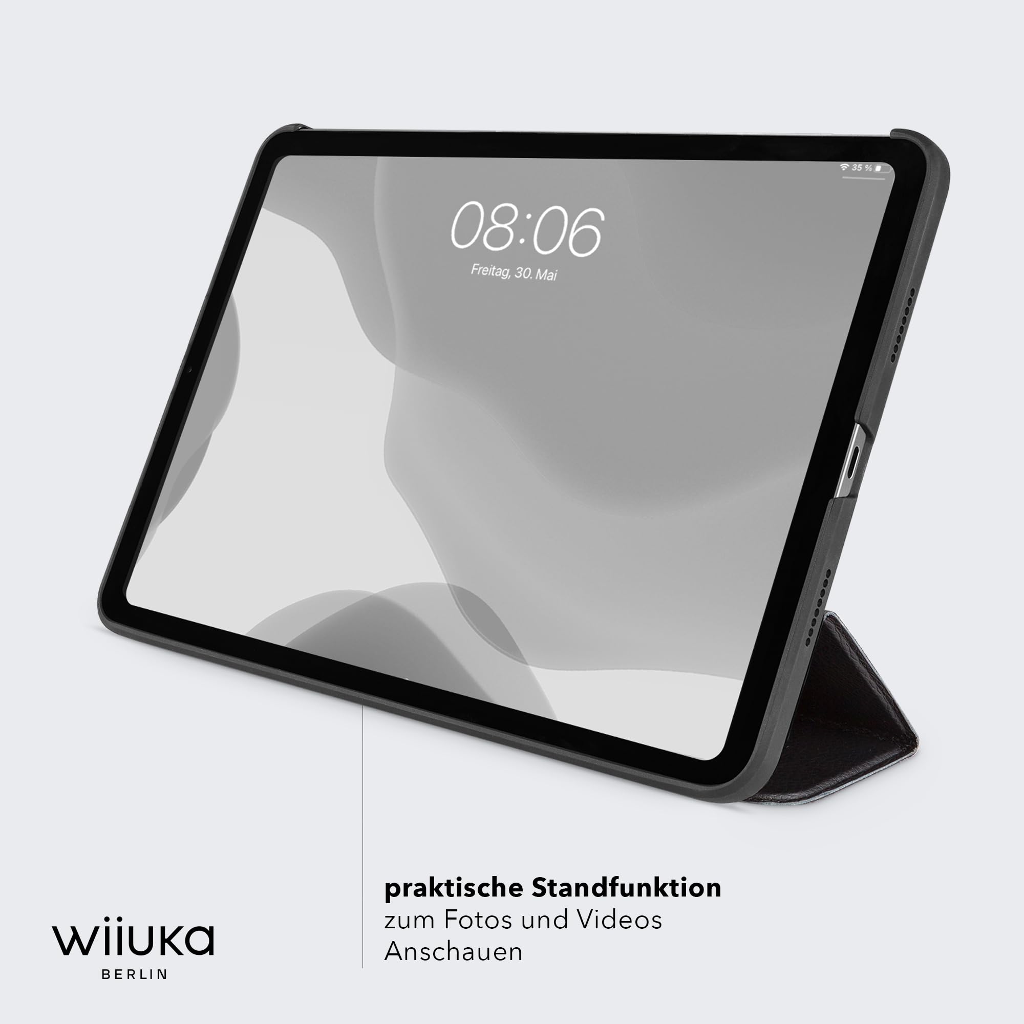 WIIUKA Etui do iPada Pro 11" (2023-2018), skóra niemiecka, etui skórzane, bardzo cienkie, Premium Smart Cover Case, czarne